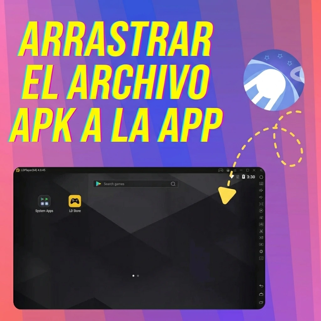 Ilustración que muestra cómo arrastrar el APK a LDPlayer